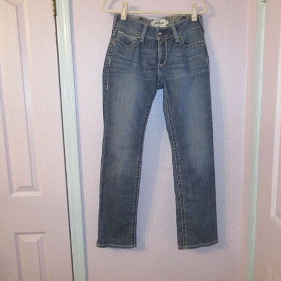 Ariat REAL Mid Rise ICON Stackable STRAIGHT Jeans Size 28 RAINSTORM Stretch WEST - Picture 1 of 12